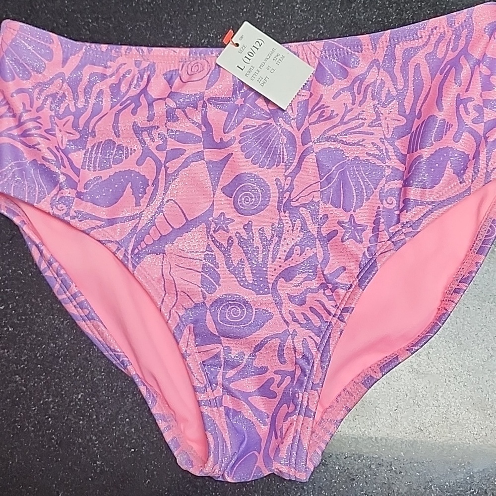 Cat & Jack Pink and Purple Shimmer Shell-Print Swim Bottoms NWT